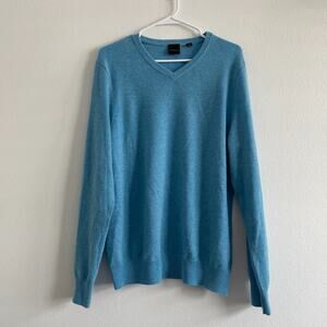 Dunning Golf Sweater Men‎ M Light Blue V Neck Merino Wool Cashmere Preppy Office